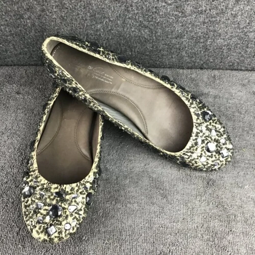 Rare Kenneth Cole Sparkle‎ N Shine Leather Snakeskin Jeweled Flats Sz 10 M